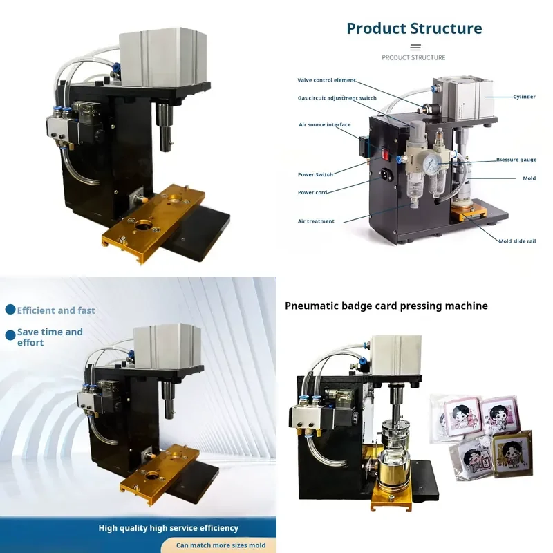 Automatic Full-Metal Pneumatic Badge Maker with Sensor Multi-Size ID Card and Badge Press Machine