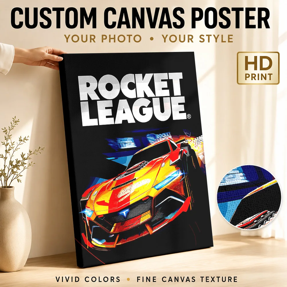 Rocket League Car Illustration Framed Canvas Poster Customized Retro Automotive Wall Paintings Decoration for Office Game Room