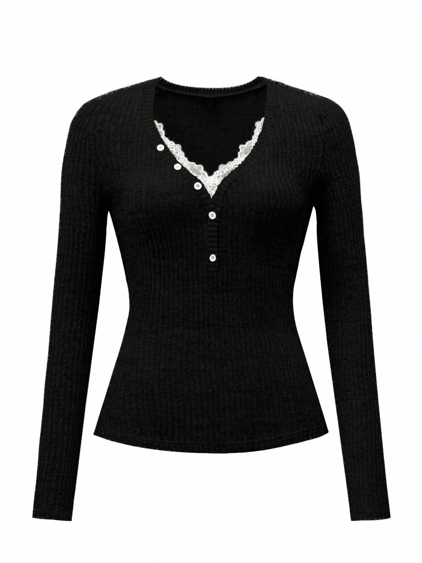 2025 Herbst Winter Neue Mode Damen Tops Spitze Knopf Einfarbig Form Anliegende Sexy T-Shirt Y2k Kleidung – Detail 11
