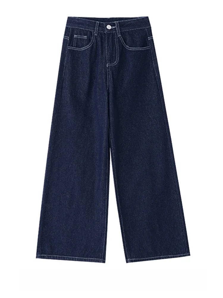 

Deep Blue High Waist Wide Leg Denim Jeans Women's Autumn Winter plus Size Loose Slimming Pear ape Straight Leg Pants