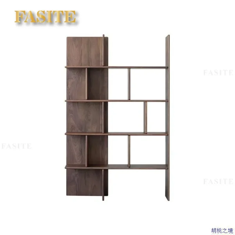 For Nordic All Solid Wood Bookshelf Oak Black Walnut Storage Shelf Corner Study Bookcase Living Room Porch Partition
