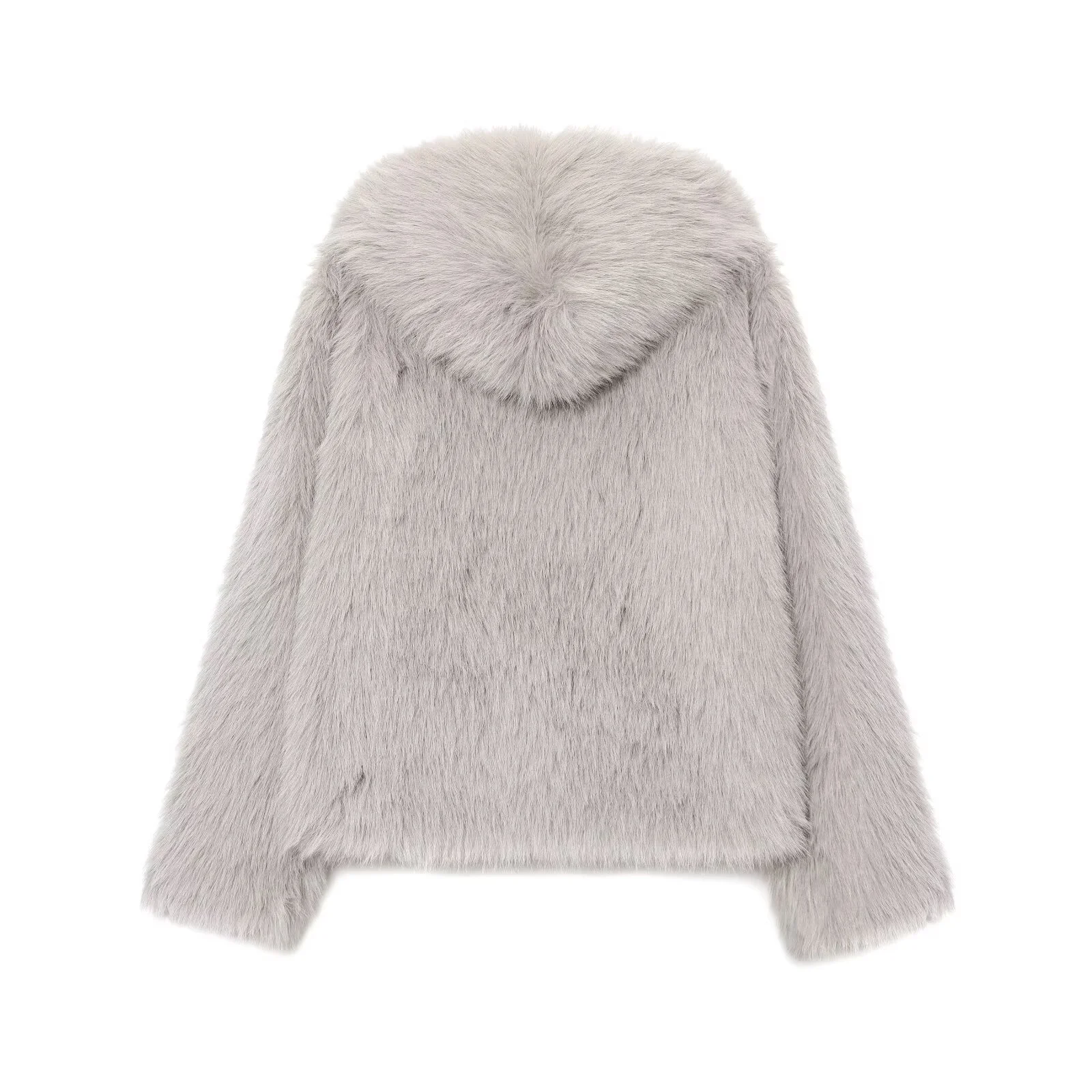 2025 inverno nova feminina casual moda versátil simples high-end lapela manga comprida efeito de pele sintética jaqueta com capuz