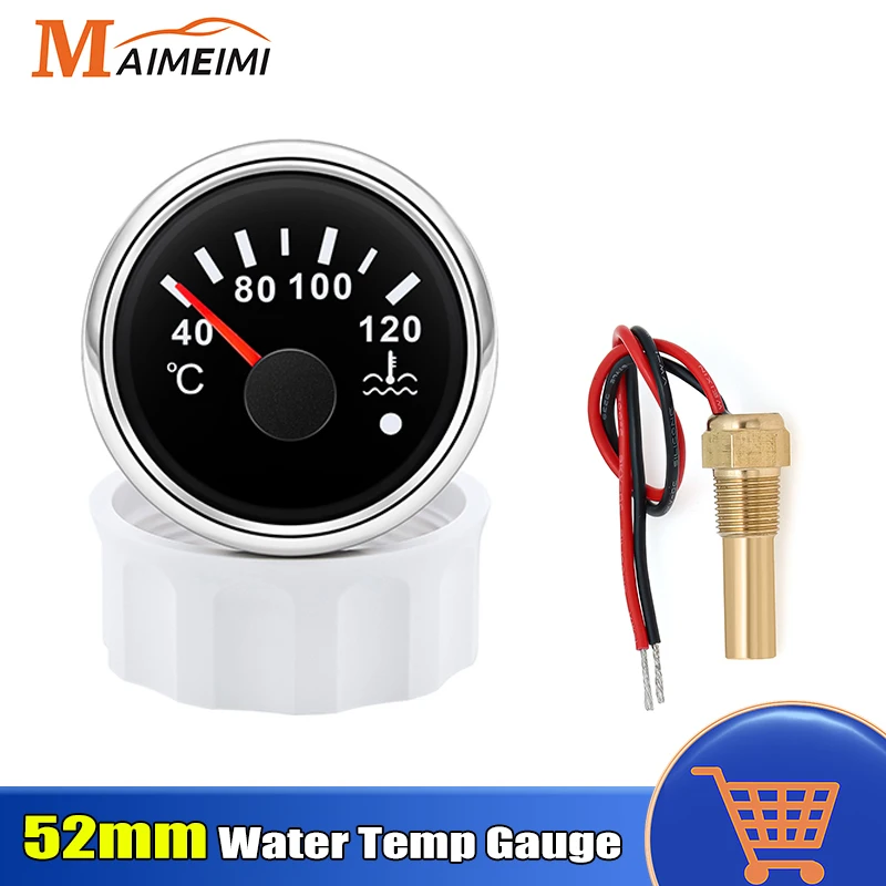 Car Water Temp Gauge Red Light for Sensor 1/8NPT Waterproof IP67 52mm Water Temperature Gauge with Alarm For Marine Boat 9-30V