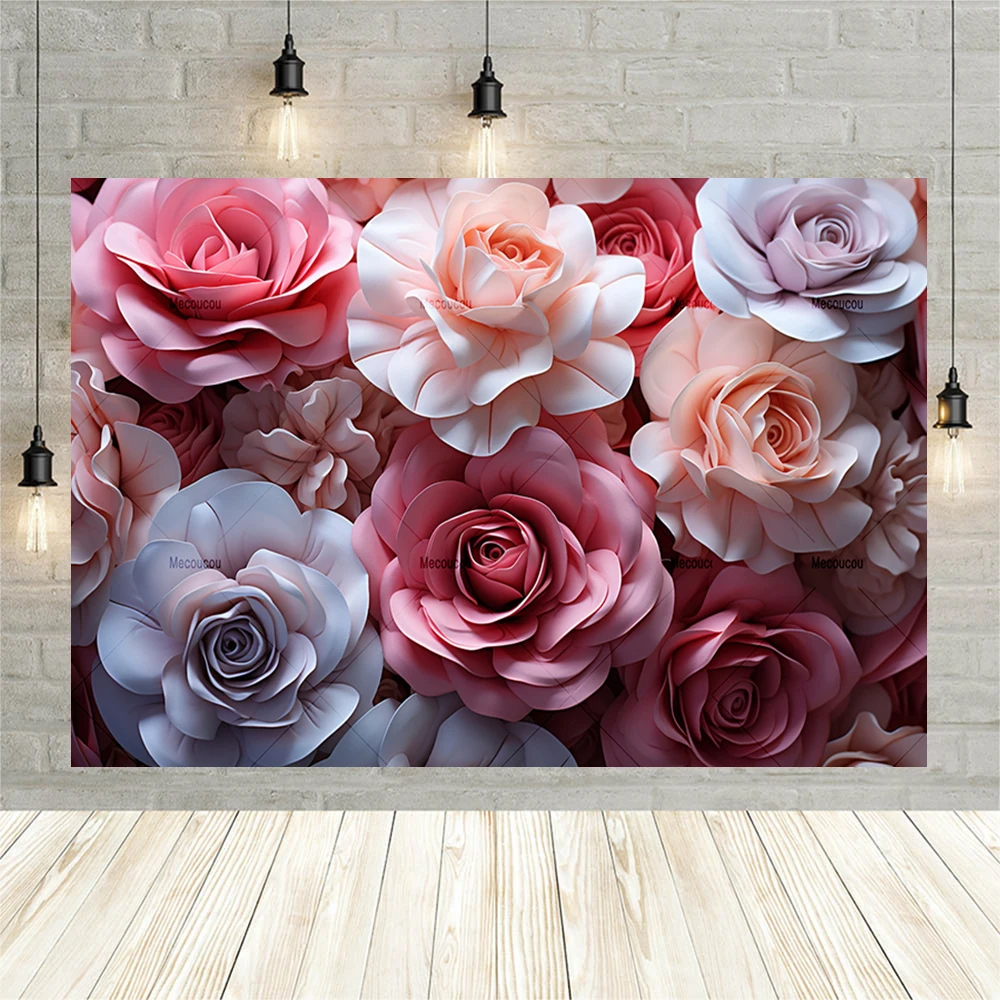 AI Painting Rose Flowers Birthday Backdrops Photography Wedding Bride Portrait Photographic Prop Party Background Photo Studio