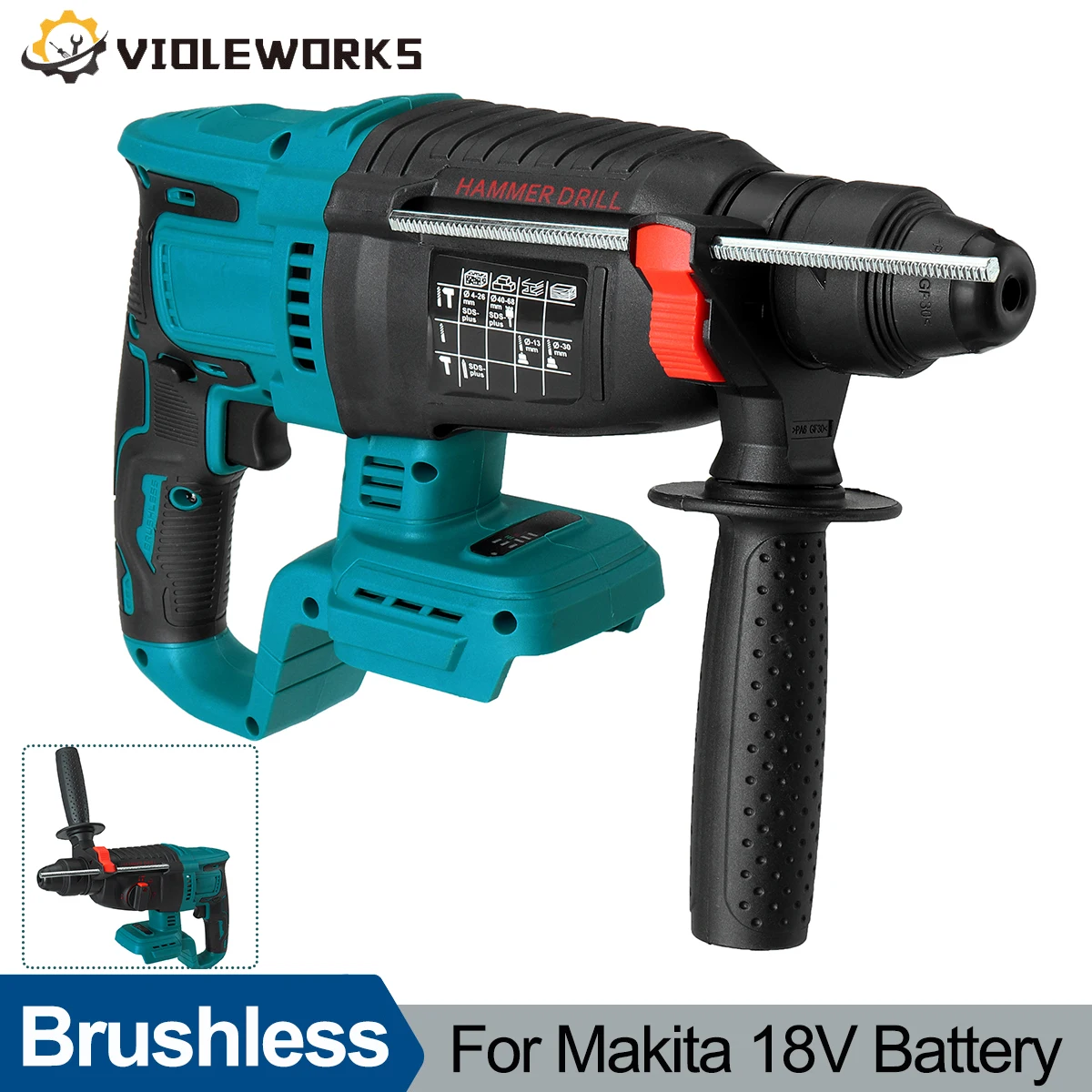 26mm 3-in-1 Electric Rotary Hammer Brushless Cordless Pick Hammer Household Concrete Drill Tool for Makita 18V Battery