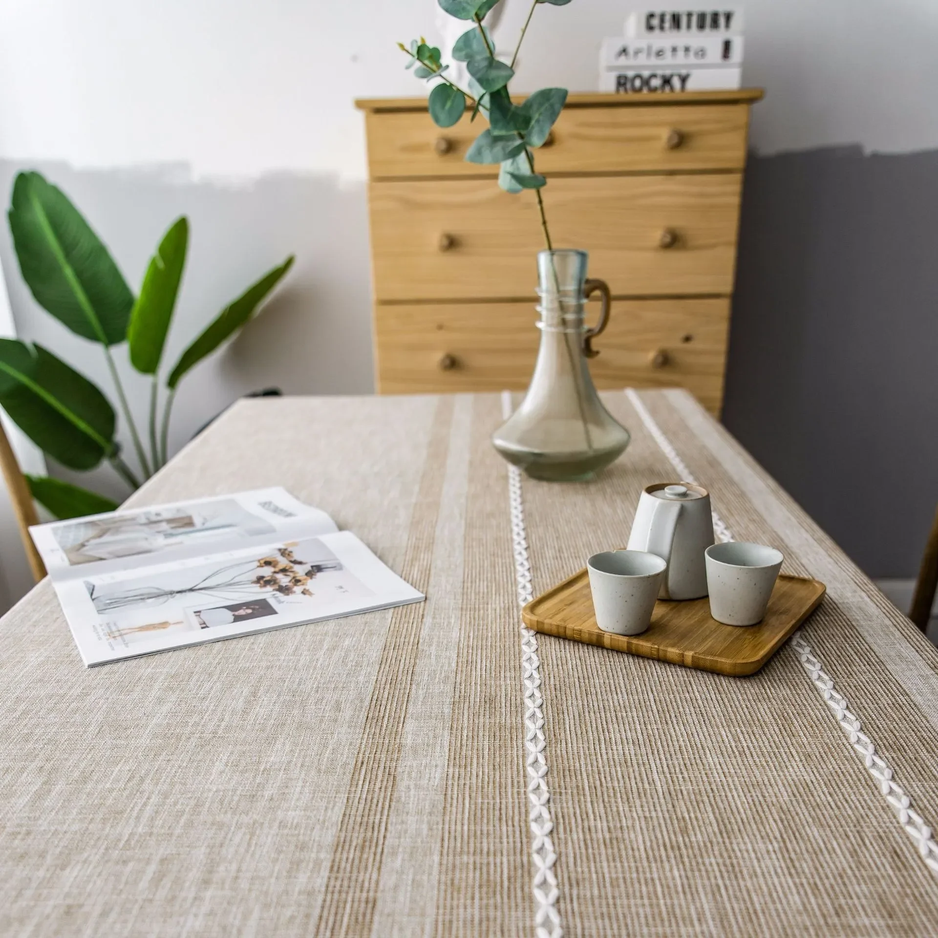 Irregular Solid Decorative Linen Tablecloth With Tassel Dustproof Thicken Rectangular Wedding Dining Table Cover Tea Table Cloth