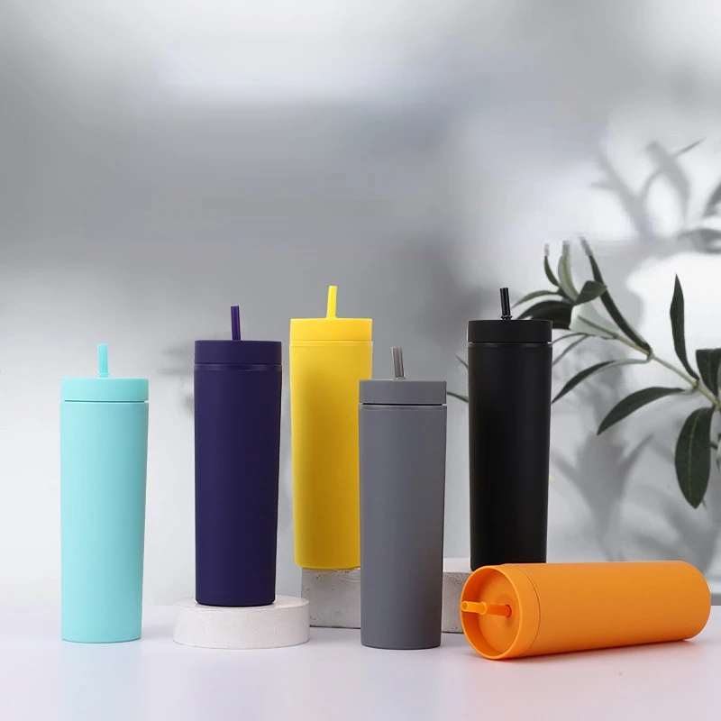 New straight cup frosted with a 16oz feel, straw cup, beverage juice cup, rubber paint, plastic, and convenient straight cup