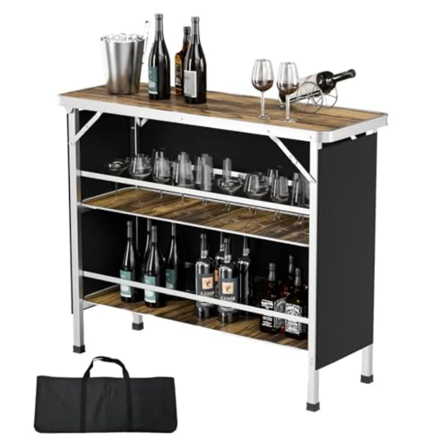 

43 Portable Bar Table with Pole 3-Tier Shelves for Events Party Camping Picnic Tradeshow Indoor Black Skirt