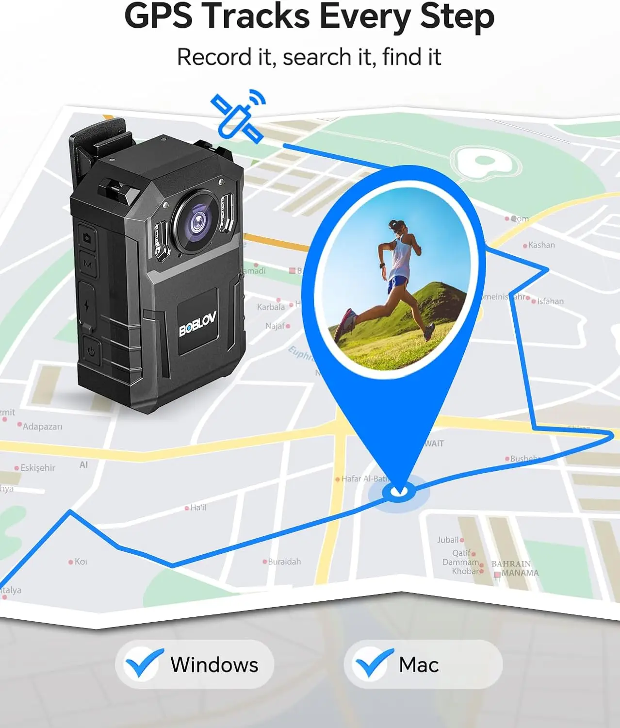 BOBLOV M10 3,2 K cámara corporal 6000mAh batería grande grabación de 20 horas 128GB cámara de seguridad policial con función GPS cámara desgastada por el cuerpo