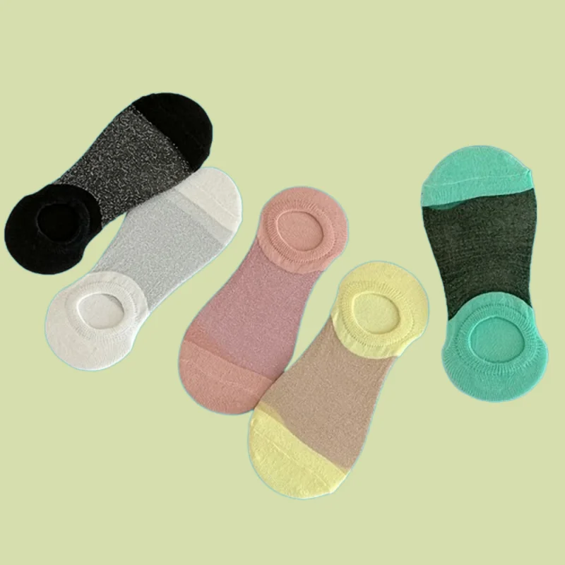 

5/10 Pairs Women's Breathable Casual Socks Ice Silk Spring And Summer Short Socks Crystal Silk Invisible Boat Socks Thin Socks