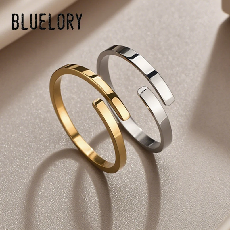 

Bluelory Fashion Wholesale 2mm Stainless Steel Open Adjustable 3-Color Ring Minimalist Stackable Rings Trendy Jewelry Bulk Sale