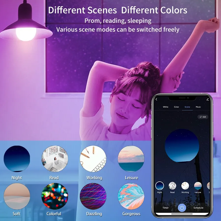 Tuya Smart LED Bulb E27 APP Control Dimmable Light Bluetooth RGB Lamp 220V Bedroom Decoration Party Lighting Smart Life