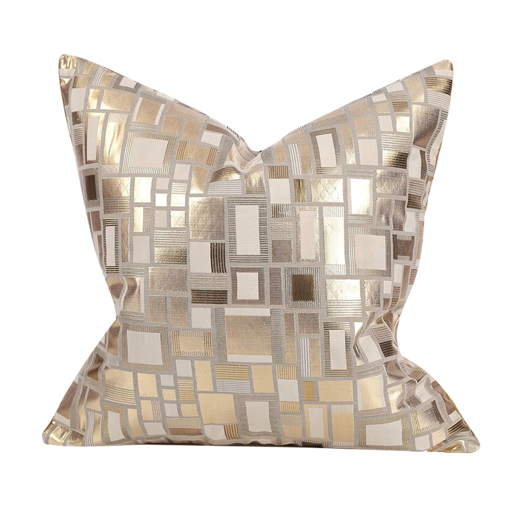 1pc Gold Cushion Cover Multicolor Jacquard Blue Plaid Luxury Pillowcases for Sofa Living Room