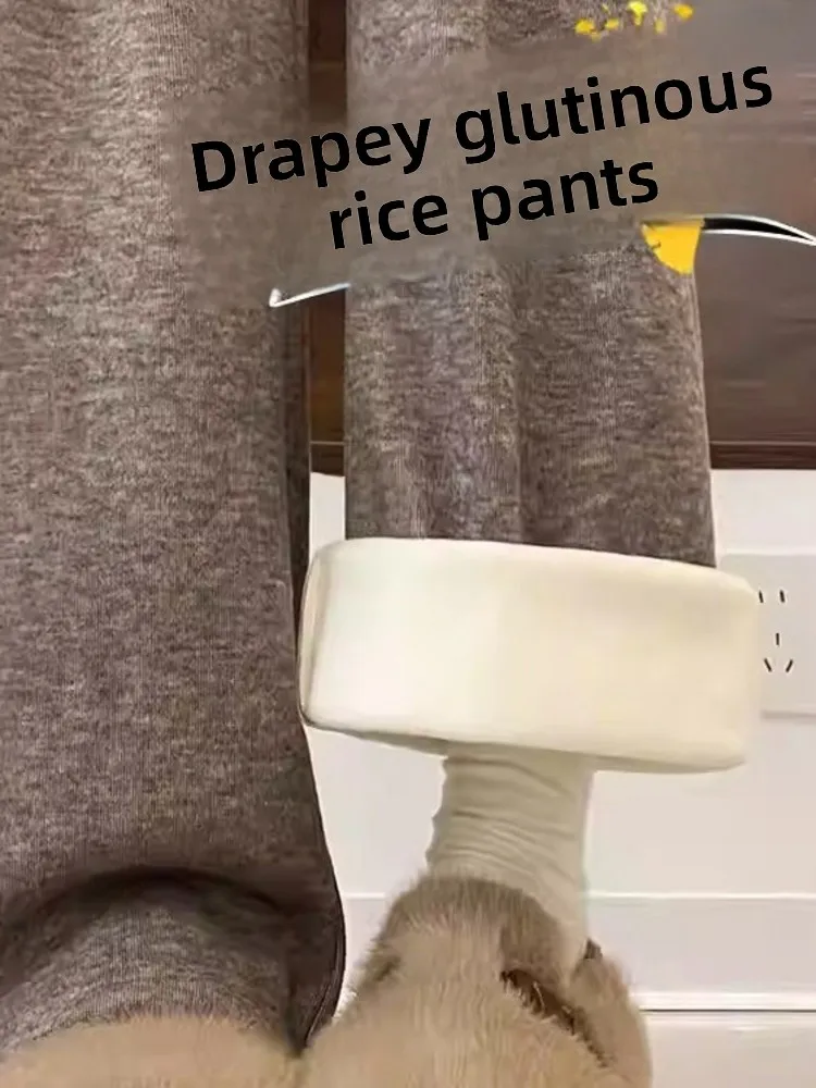 

Женские широкие брюки цвета карамели на флисовой подкладке, с высокой талией, прямого кроя, струящиеся, укороченные, из кашемира, свободного кроя, повседневные