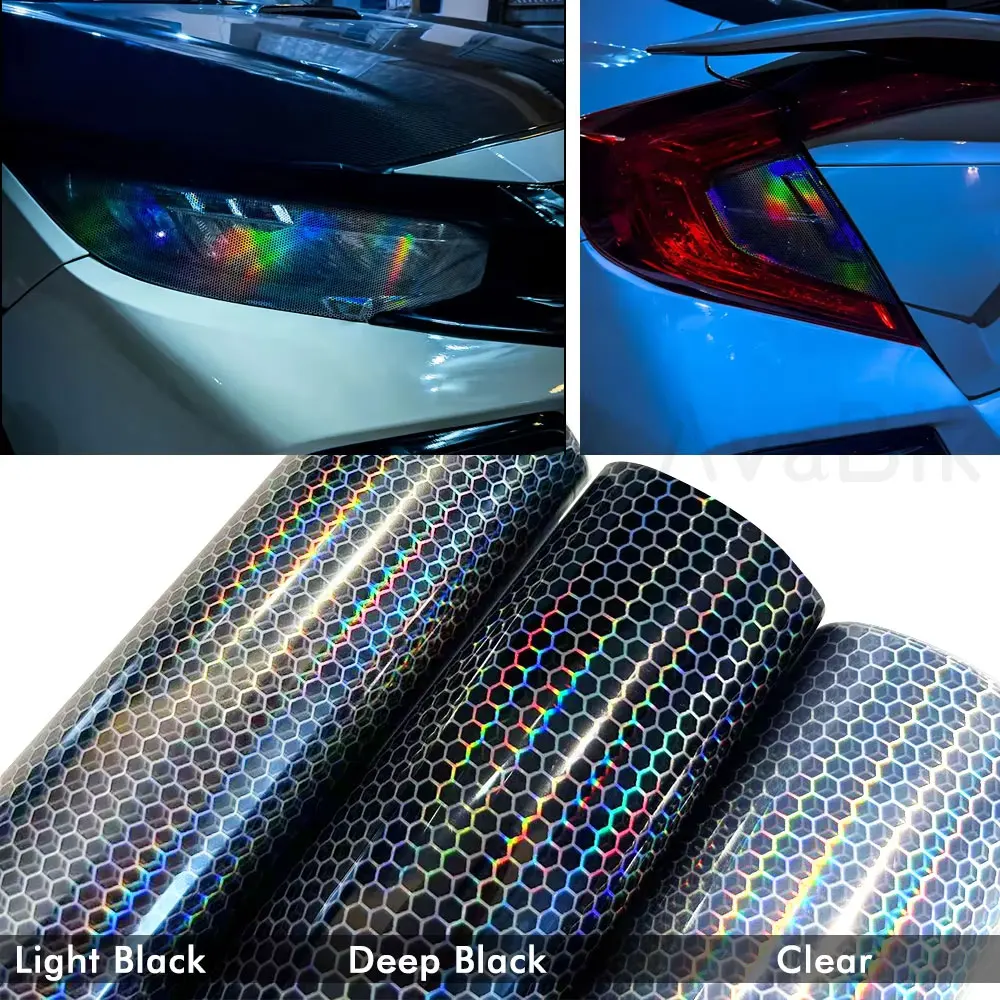 

Black Car Motorcycle Vinyl Wrap Foil Laser Honeycomb Headlight Taillight Tint Film Modify Color Changing Stickers Car Styling