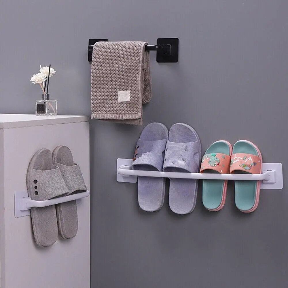 Kitchen Bathroom Wall Bath Towel Holder Rail Rack Self Adhesive Towel Rod Bar Portable Useful Household Gadget