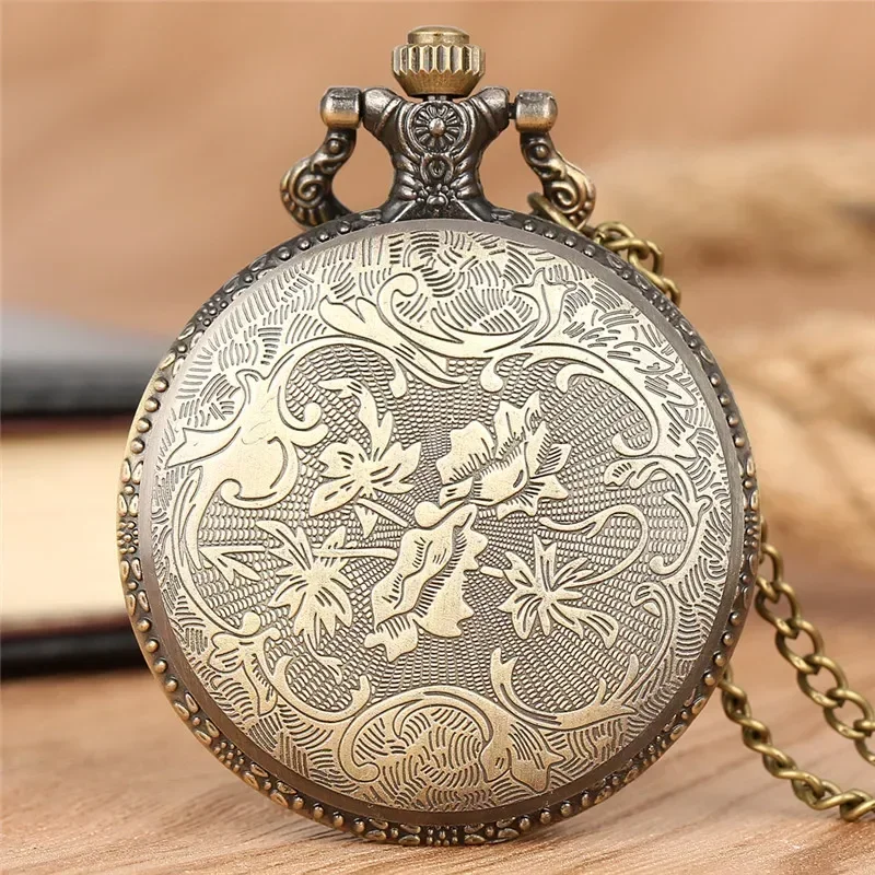 Jam Saku Analog Kuarsa Pria Wanita Motif Ikan 3D Ukiran, Kalung Rantai Sweater, Penunjuk Waktu Angka Arab, Reloj