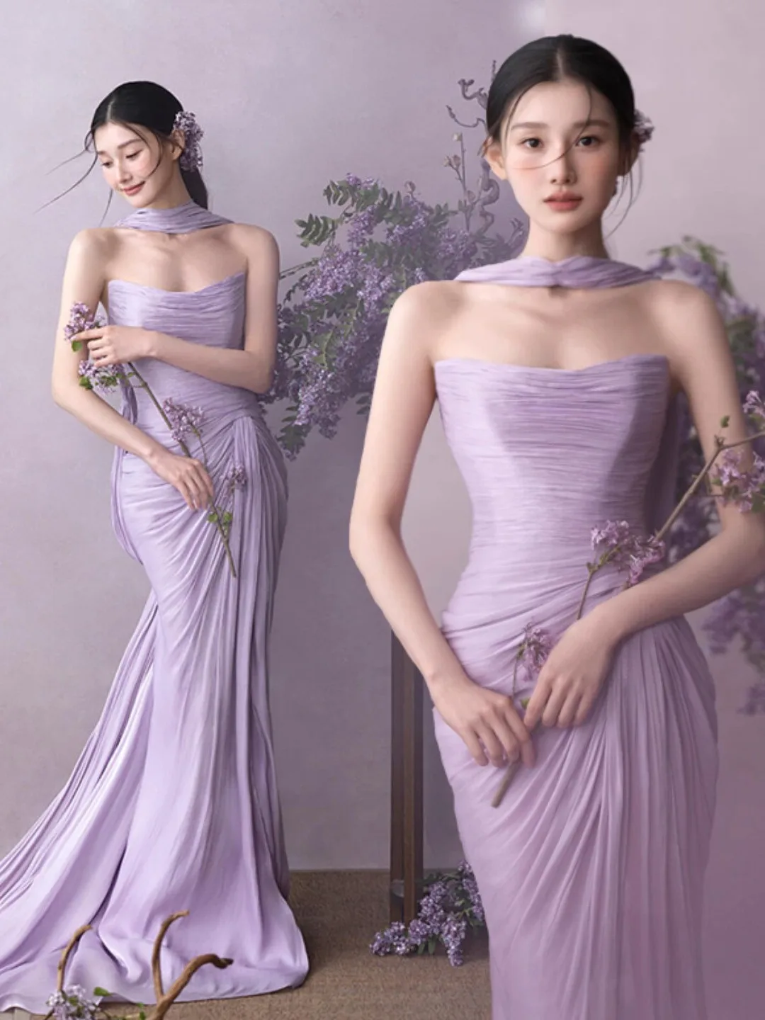 

Новинка 2025: Элитный утренний халат в китайском стиле для молодых женщин, для свадебной фотосессии, в тематике «Фиолетовый сад»