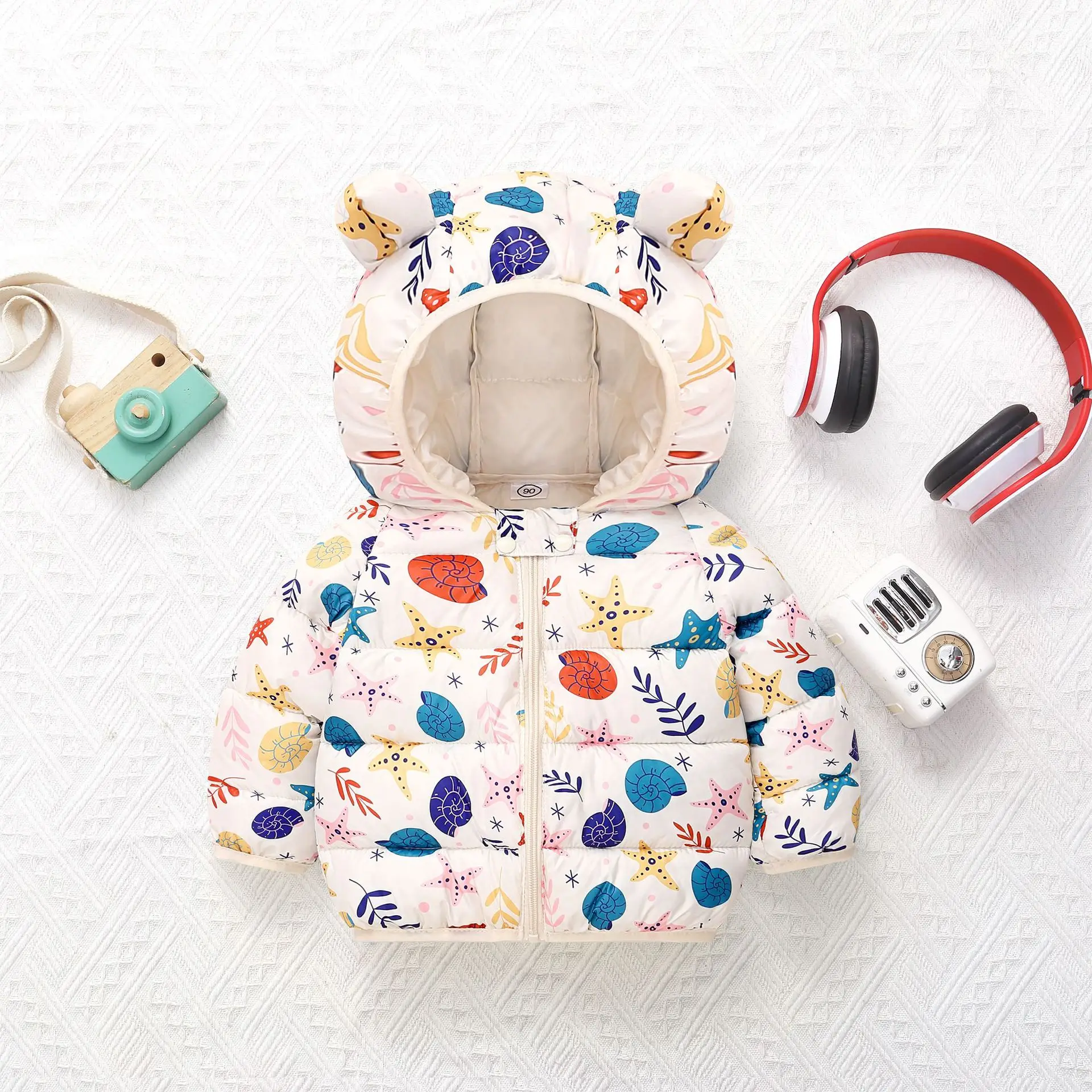 Giacca versione coreana per bambini per ragazzi e ragazze autunno e inverno cappotto corto caldo in cotone con cartoni animati 0-5 anni