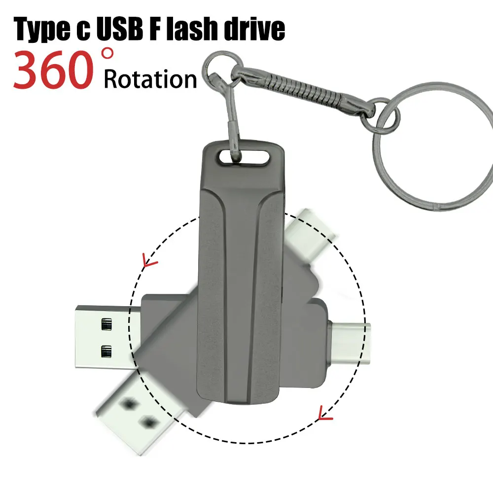 2IN1 TYPE-C USB 2.0 Flash Drives 64GB Metal Pen drive with key chain Silver 32GB Memory stick 16GB U disk smart phone pendrive