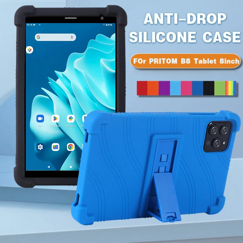 For PRITOM B8 Tablet 8 inch Kickstand Coat Shockproof Cover Tablet Case Soft Silicon Stand Protective Shell