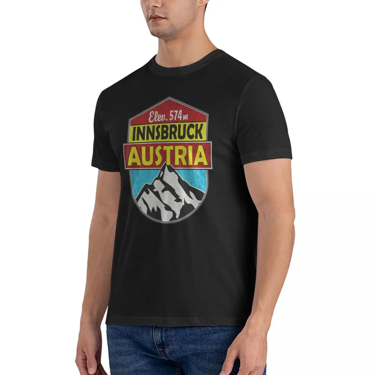 Amazing Innsbruck Austria Sticker T-Shirts for Men O Neck Pure Cotton T Shirt Europe Short Sleeve Tees Summer Clothing