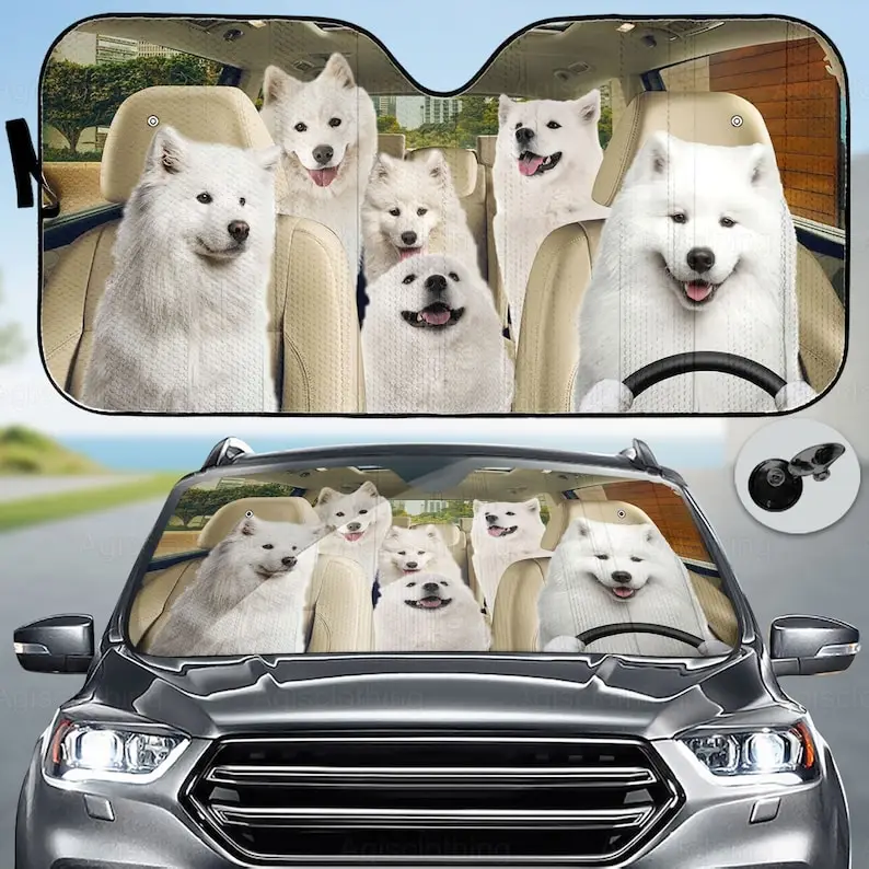 Samoyed Car Sunshade, Samoyed Windshield Sunshade, Auto Sunshade For Car, Car Sun Protector, Sun Visor Car, Dog Auto SunShade