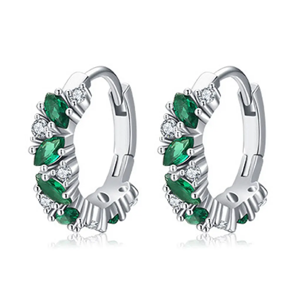 Marquise Cut Green Simulated Nano Emerald 925 Sterling Silver Geometric Hoop Earring for Women Luxury Gemstone Jewelry Huggies