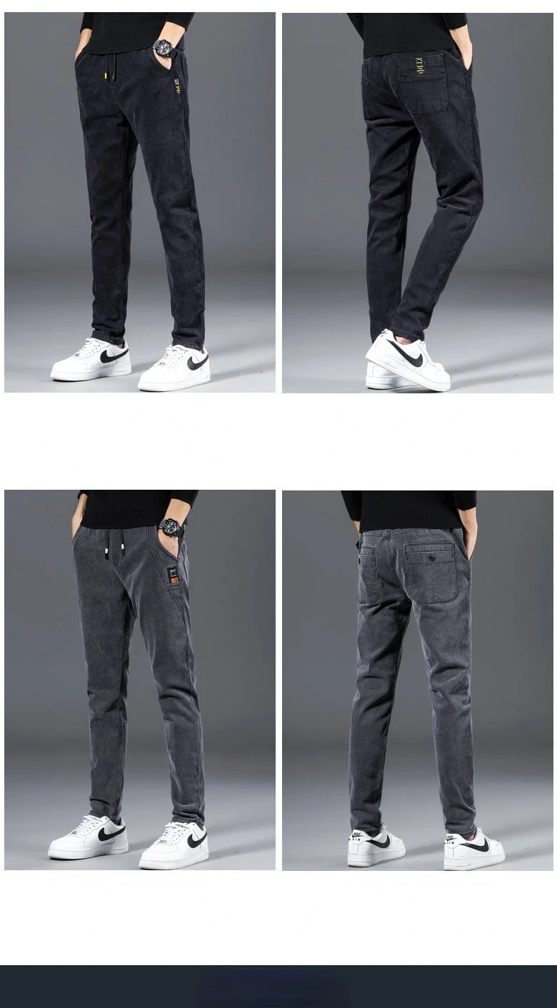 Oanviso Jeans Uomo Pantaloni Denim Jeans Larghi Pantaloni per Uomini Caldi Pantaloni a Gamba Dritta Stretch Casual Pantaloni Cargo Streetwear Autunno Inverno A1 Peluche Blu S