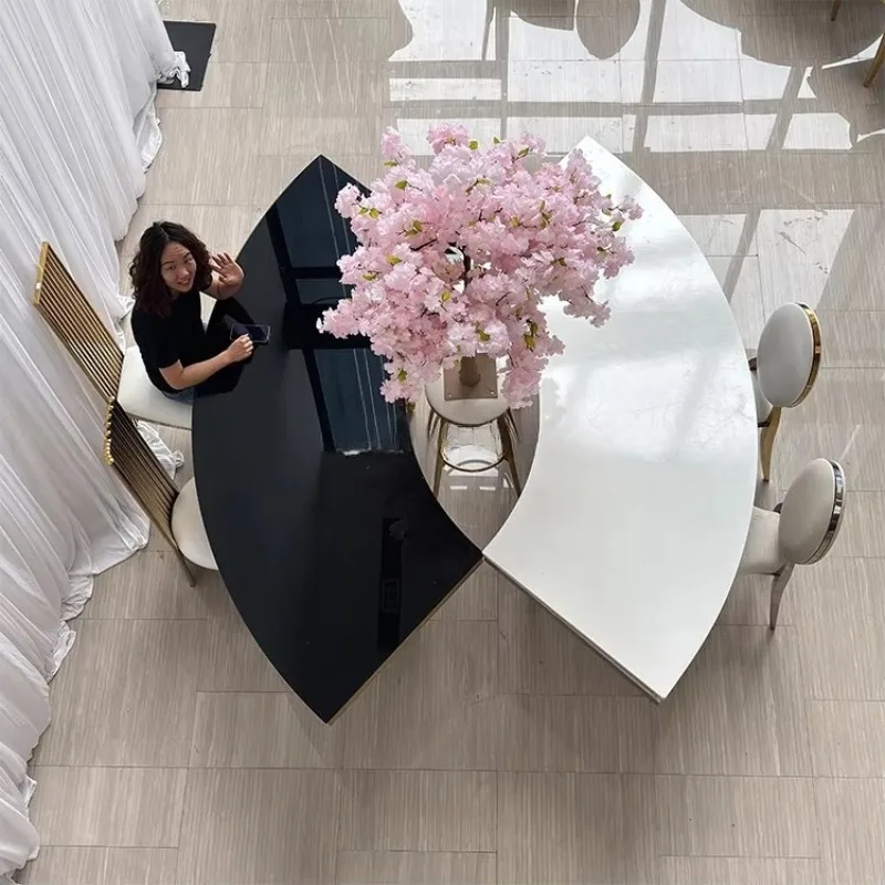 White Black Top Stainless Steel Serpentine Table Wedding Party Decoration