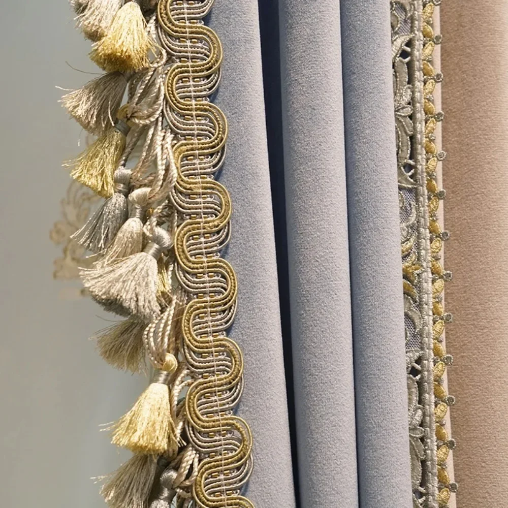 Decor Luxury European Palace Thick Velvet Hand-Embroidered Gauze Blackout Curtains for Living Room Bedroom Custom Villa Home