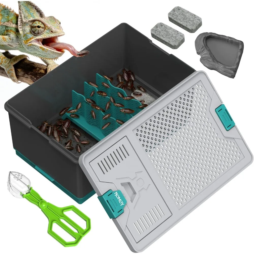 

Self-cleaning insect habitat with secure lid climbing frame water sponge spoon ventilated cricket roach enclosure for reptiles