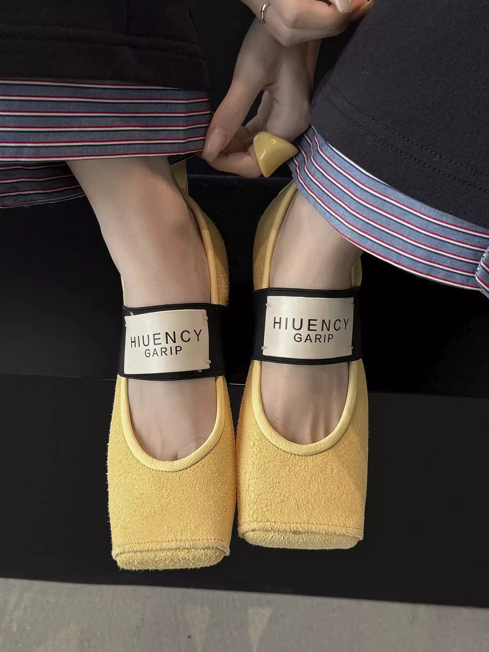genuine-leather-lazy-women's-flats-mary-janes-flat-bottom-ballet-dance-loafers-yellow-elastic-strap-comfortable-square-head-s