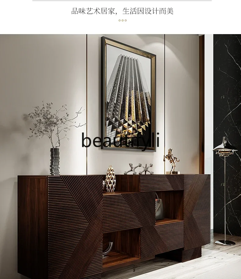 خزانة جانبية لتناول الطعام من خشب الجوز الفاخر على الطراز الأوسط القديم لمدخل الفيلا وخزانة الأحذية C6601 #4