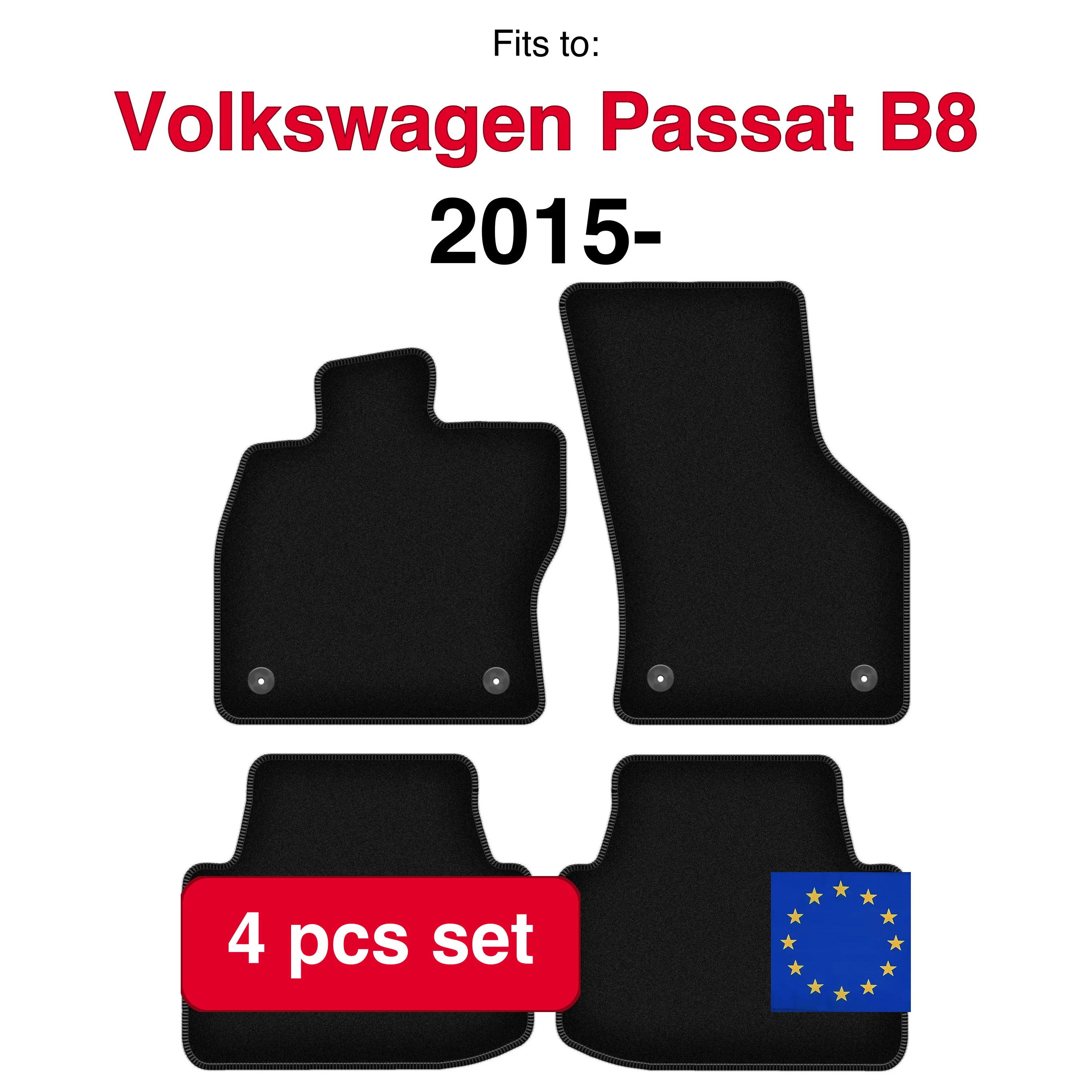 Image of Veloursteppeteppich-Set für Volkswagen Passat B8 Limousine, Kombi, Variant, Alltrack (2015-) - Schwarz (4 Stück) passgenaues Auto-Fußmatten-Set