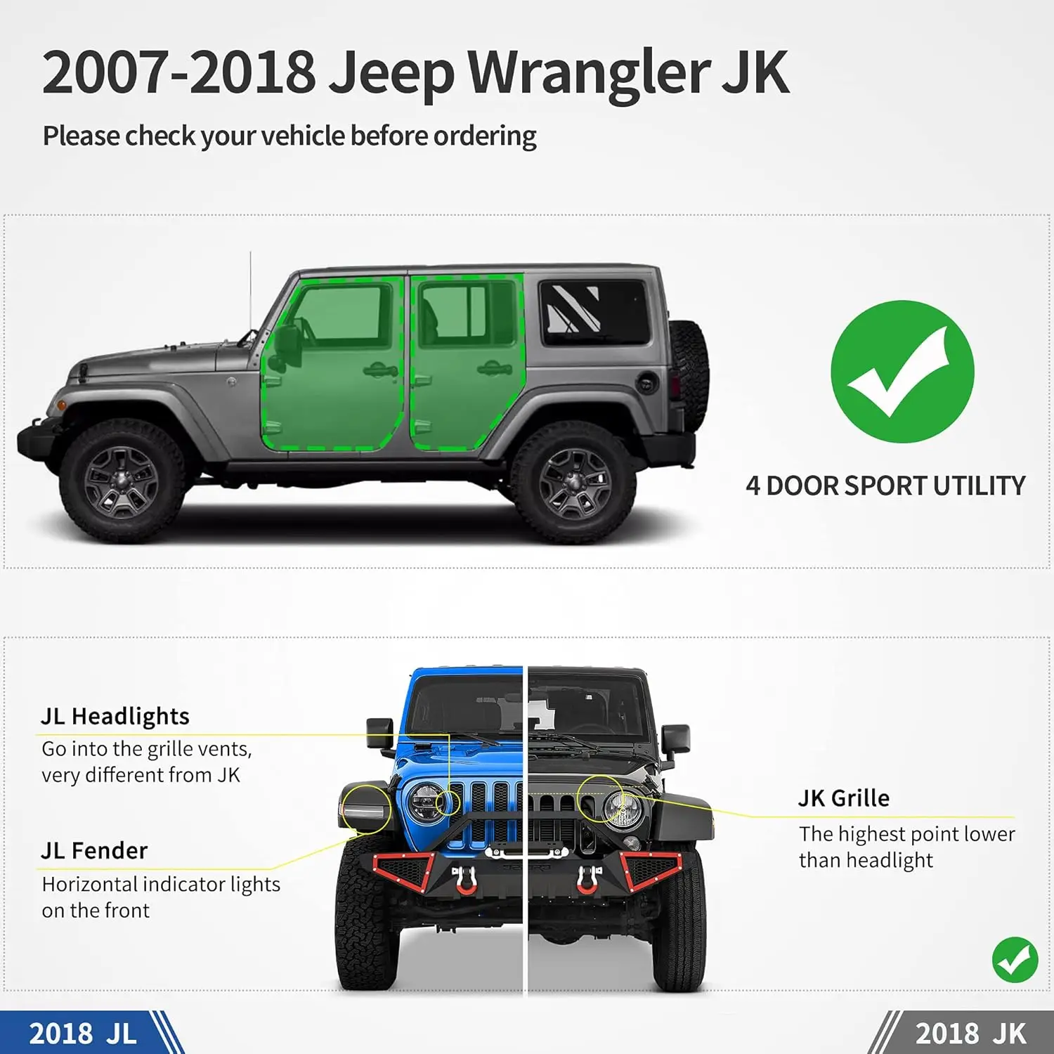 لوحات الجري المتوافقة مع 2007-2018 Jeep Wrangler JK Unlimited JKU 4 أبواب، قضبان خطوات جانبية متدلية، شريط Nerf باللونين الأسود والأحمر