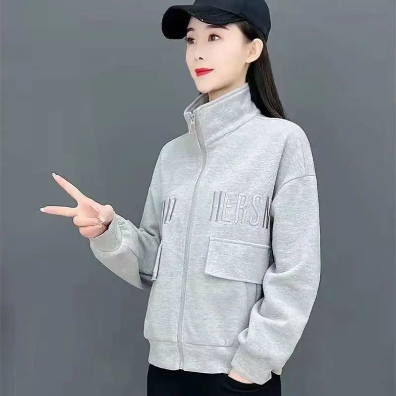 Fashion Stand Collar Spliced Embroidery Sweatshirts Female Clothing 2023 Autumn Winter Loose Casual Tops Korean Sweatshirts