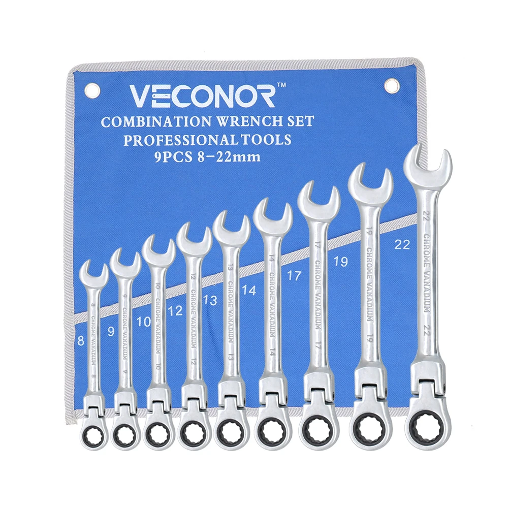 8-22mm Key Ratchet Wrench Spanner 9Pcs Ratchet Car Wrench Set Hand Tools Head Wrench Set Adjustable Spanner