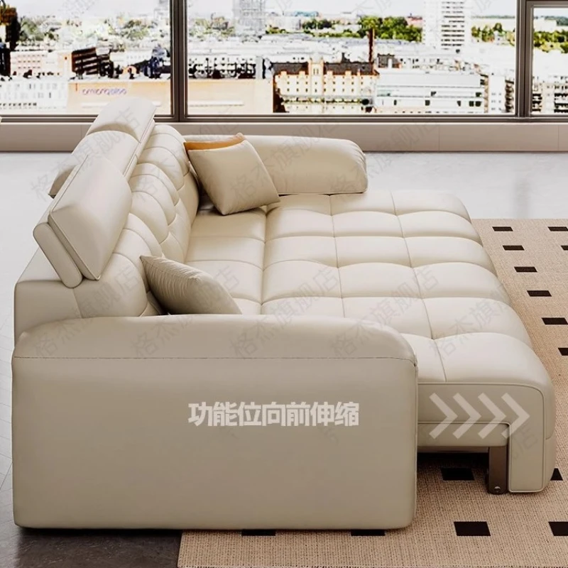 Electric Function Leather Sofa Bed Recliner Dual Use Living Room Double Sofa Sleep Retractable Couch Wohnzimmer Furniture