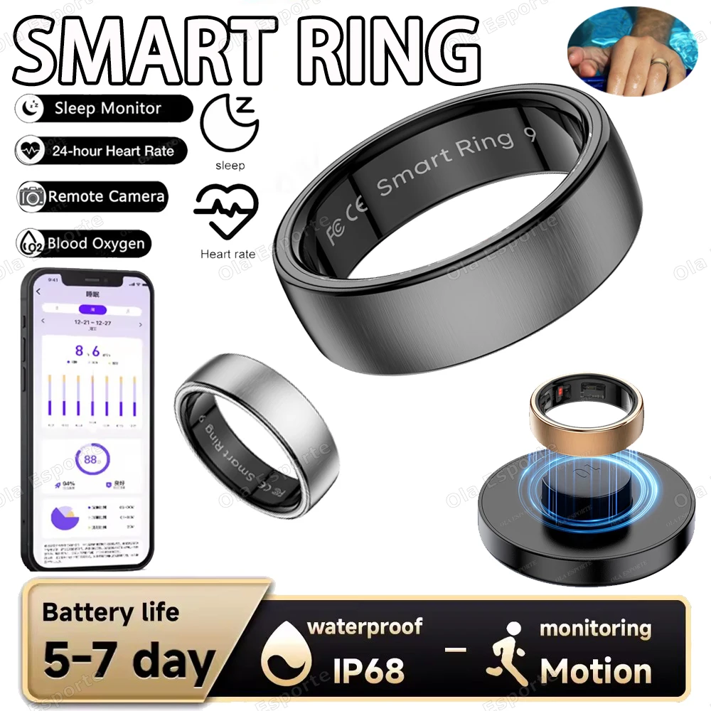 

New Wireless Charging Smart Ring Men Women Bluetooth Heart Rate Health Monitor IP68&5ATM Waterproof Multi-sport Modes Smartring