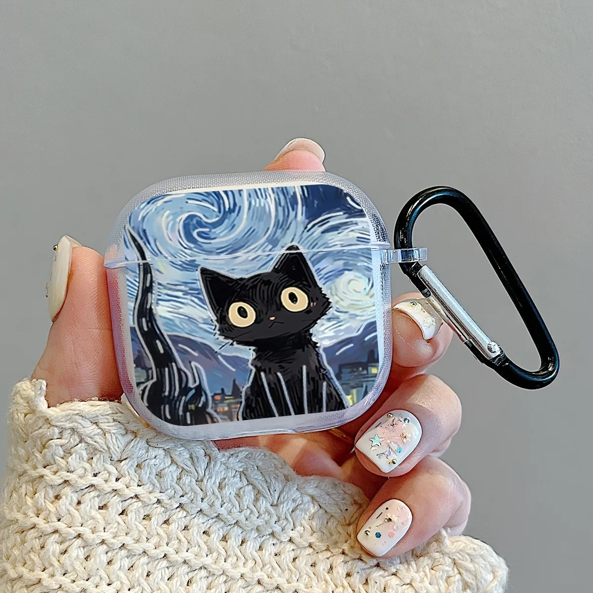 Headphone Case For AirPods Pro3/Pro2/Pro Artistic Cute Black Cat Star Headset Case For AirPods 4/3/2/1 Earphone Protective Cover
