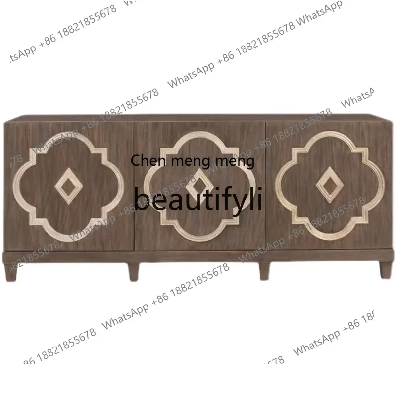 

zqxAmerican solid wood TV cabinet entrance retro old dining side parquet gold-painted storage cabinet
