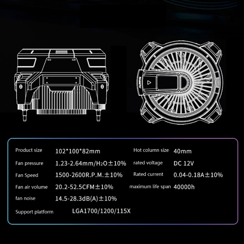 Quạt Làm Mát CPU W90 Có Màn Hình Hiển Thị Nhiệt Độ Và Quạt Chiếu Sáng ARGB 90Mm Dropship