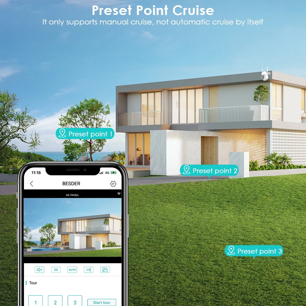 Wifi IP PTZ Camera Security Protection 8X Digital Zoom H.265 AI Human Tracking Wireless Video Outdoor Surveillance CCTV Camera