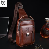 BULLCAPTAIN, bolso de pecho de cuero genuino para hombre, bolso informal Retro para teléfono móvil de 7,9 pulgadas, bolso cruzado antirrobo multifuncional