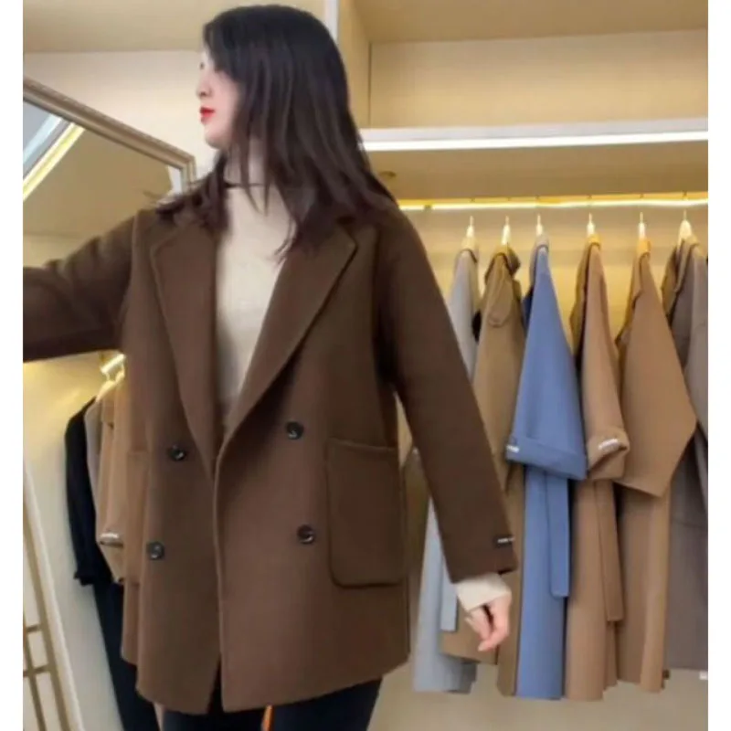 2024 Spring Autumn New Casual Office Blazer Jacket Women's Outwear Korean Loose Mid-Length Double-breasted Woolen Blazer Coat