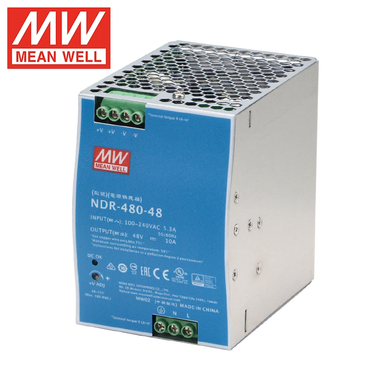 

DIN Rail NDR-480-48 Meanwell 480W Industrial Single Group Output Switching Power Supply 48VDC 10A Mean Well SMPS with PFC