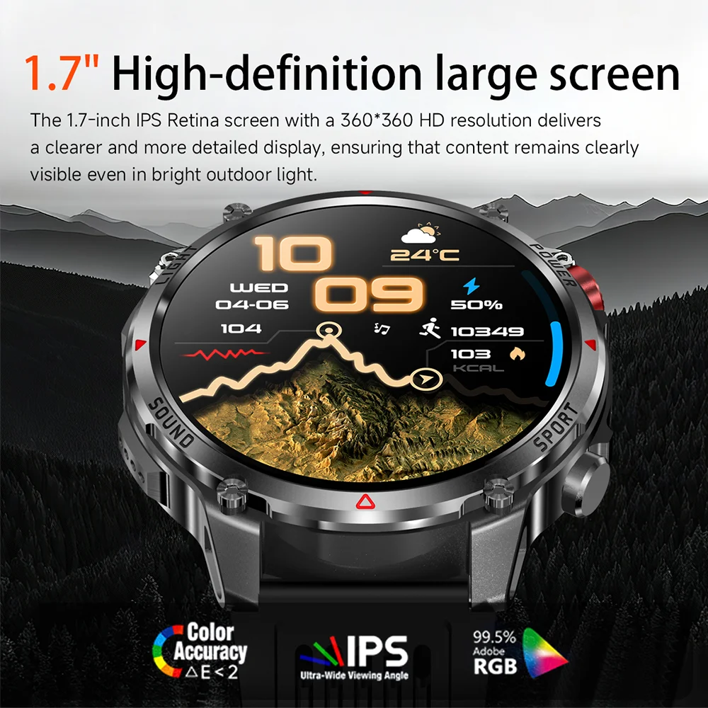2026 nieuwe Smartwatch 1100mAh Batterij 1.7 Inch AMOLED Scherm Herenhorloge Kompas 3ATM Waterdicht Bluetooth Oproepen Sport Smartwatch