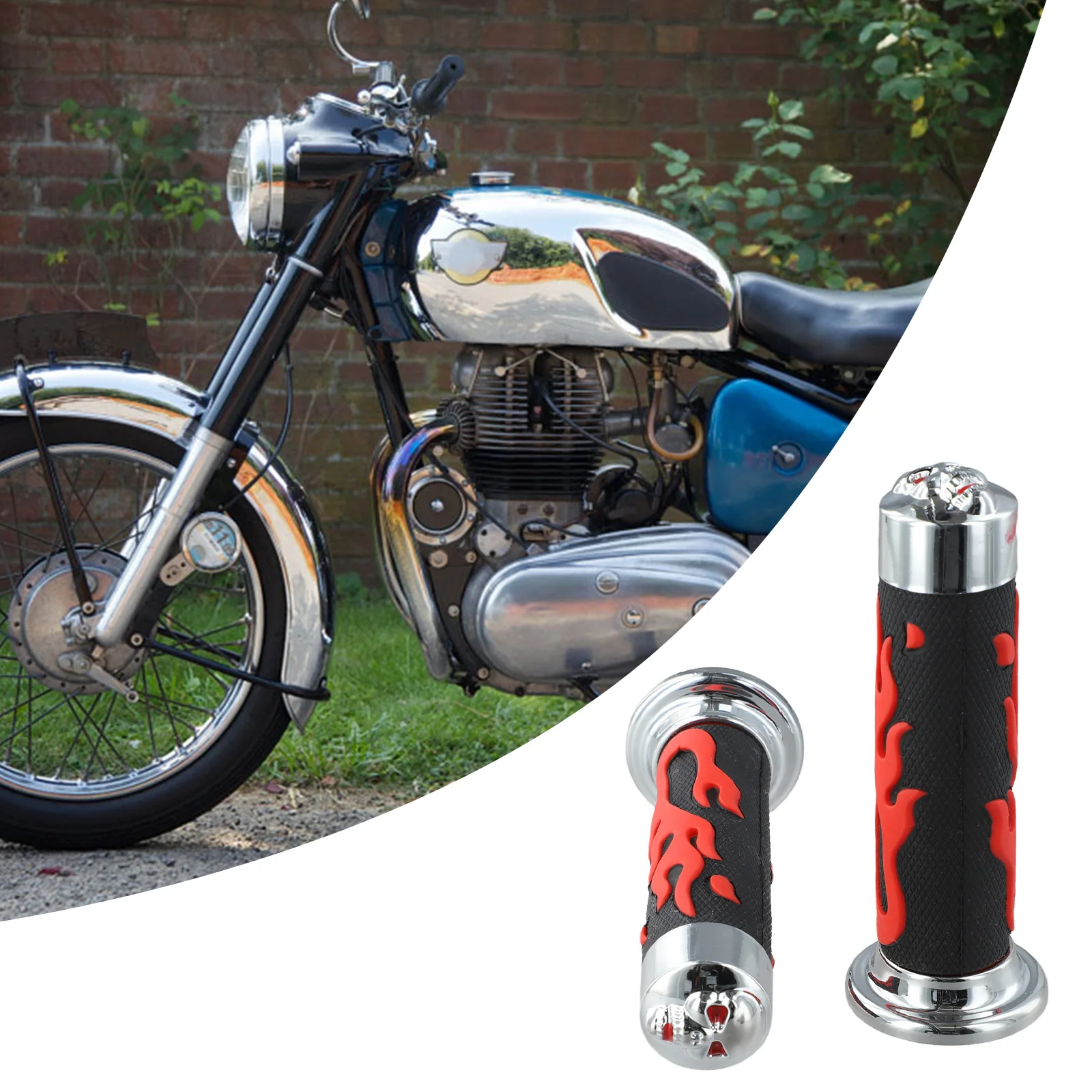1 pair 78 inch 22mm Motorcycle Handlebar Throttle Grips Rubber Red Flame Skull Design for Motorcycle Handle Cover Replacement