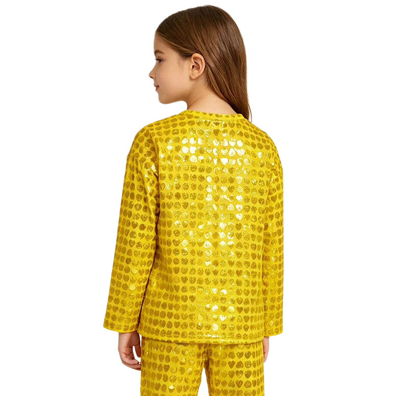 Kids Girls Boys Jazz Hip Hop Dance Tops Metallic Shiny Heart Printed T-shirt Top Cheerleading Stage Performance Street Dancewear